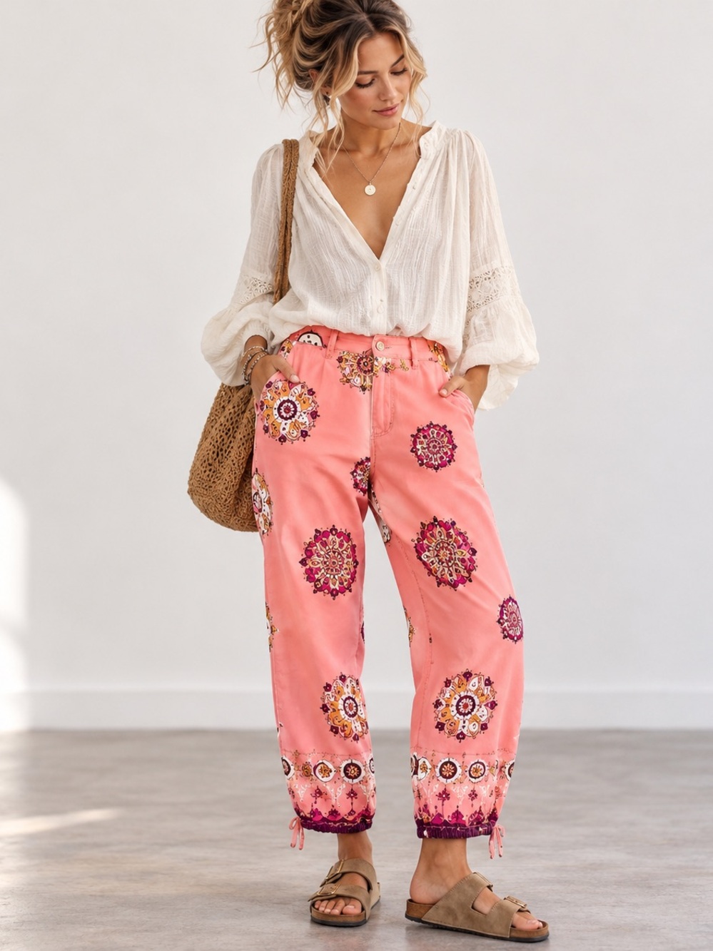 Anthropologie Boho Medallion Print Cropped Pants